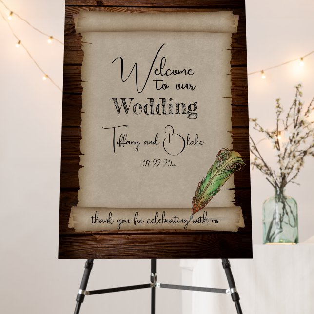 Unique Scroll & Feather Pen Wedding  Foam Board (In Situ (Stand))