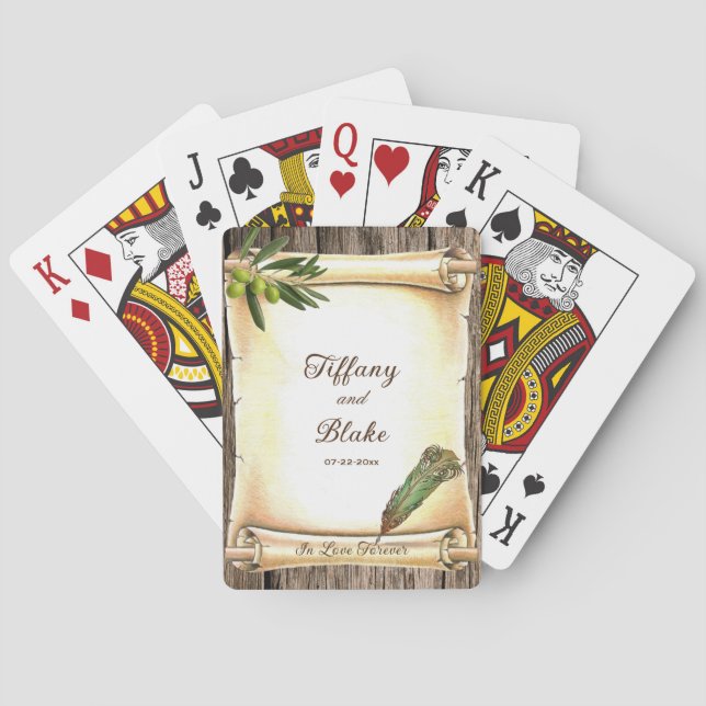 Unique Scroll & Feather Pen Wedding  Poker Cards (Back)