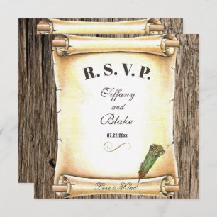 Unique Scroll & Feather Pen Wedding RSVP Card