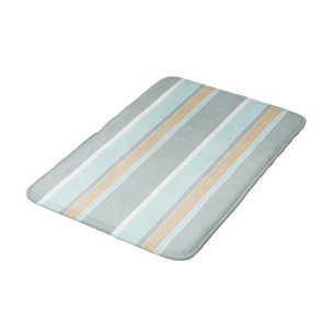 Unique Sea Foam Green White Taupe Tan Stripes Bath Mat