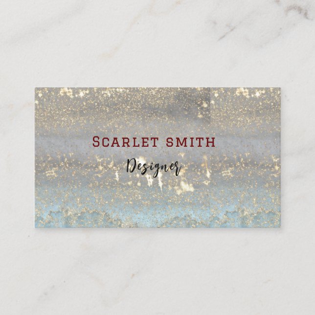 Unique sea green glittery marble effect business card (Front)