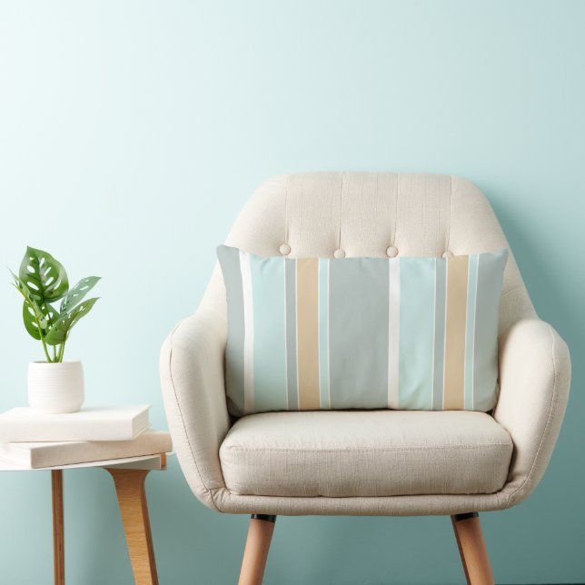 Unique Seafoam Green White Tan Stripe Art Lumbar Lumbar Pillow (Chair)