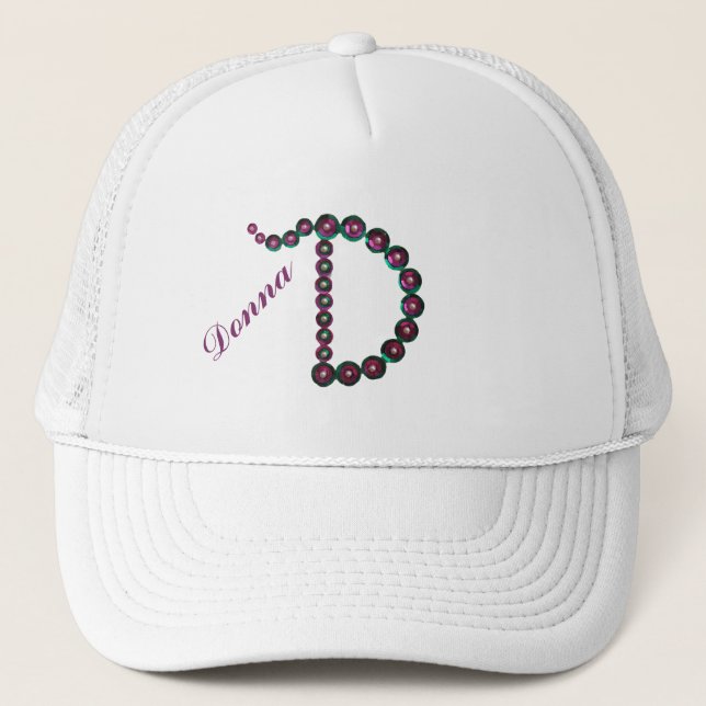 Unique Sequin Bling Letter D Monogram Trucker Hat (Front)