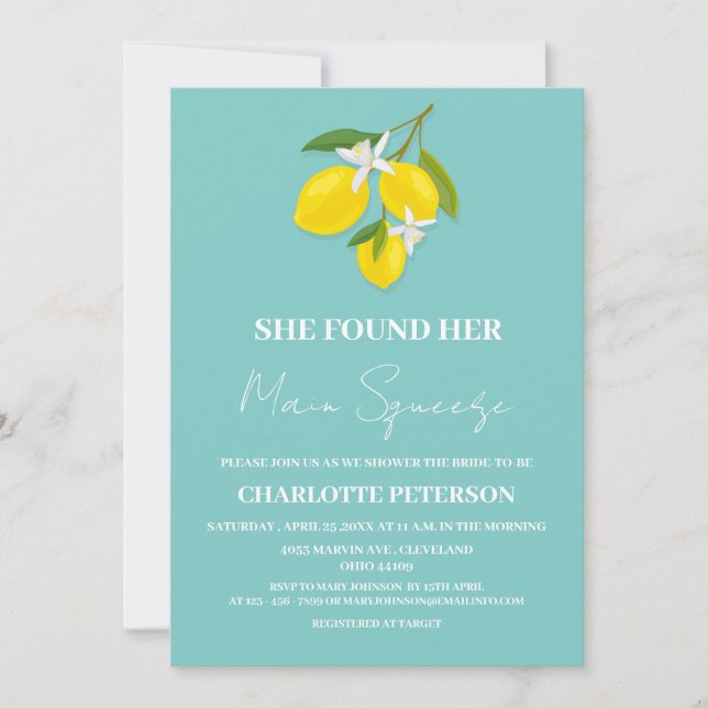 Unique She Found Her Main Squeeze Bridal Shower Invitation (Front)
