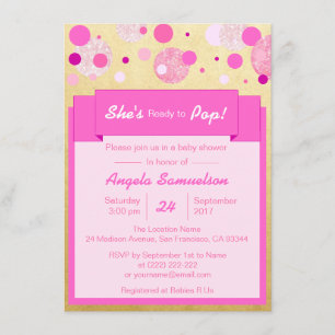 Unique SHE's READY TO POP Pink Gold Baby Shower Invitation