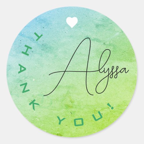 Unique Signature Green Marble Thank You Business  Classic Round Sticker