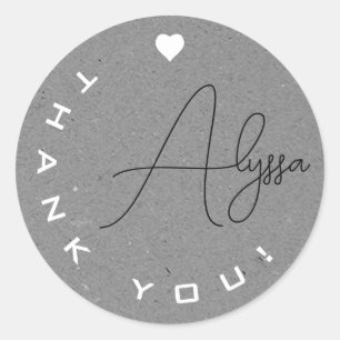 Unique Signature Kraft Paper Thank You Business Classic Round Sticker