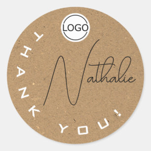 Unique Signature Rustic Kraft Paper Thank You Logo Classic Round Sticker