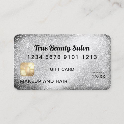 Unique Silver Glitter Credit Card Gift Certificate