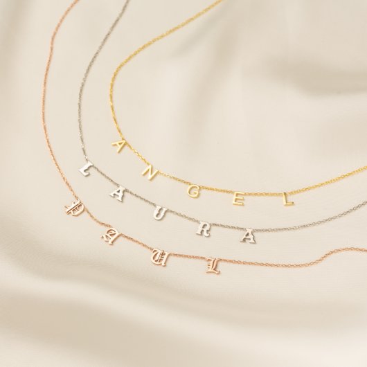 Unique Silver or Gold Letter Name Necklace (Front)