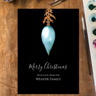 Unique Simple Blue Watercolor Christmas Bauble Holiday Card