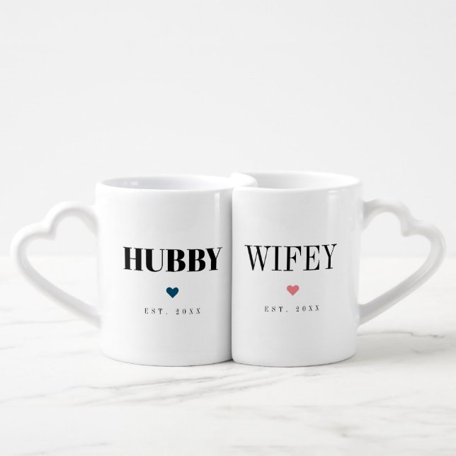 Unique simple personalized hubby and wifey mugs (Front Nesting)