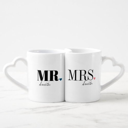 Unique simple personalized Mr and Mrs mugs