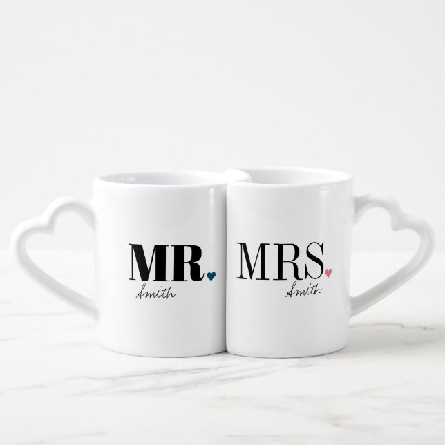 Unique simple personalized Mr and Mrs mugs (Front Nesting)