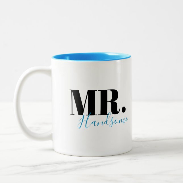 Unique simple personalized Mr handsome couples Two-Tone Coffee Mug (Left)