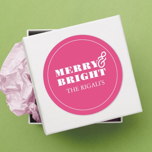 Unique Simple Pink Merry  Bright Font Classic Round Sticker