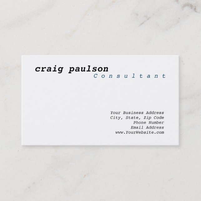Unique Simple Trendy Cute Plain Consultant Business Card (Front)
