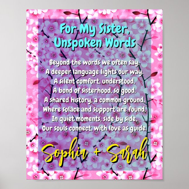 Unique Sister Gift | Poem Poster for Her (Front)