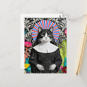 Unique Sister Kitty the Cat Nun Collage Postcard