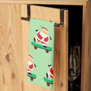 Unique Skateboarding Santa Kitchen Towel