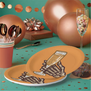 Unique Skelton Hand & Drink Adult Halloween Party Paper Plates