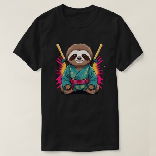 Unique Sloth Samurai Fun  Quirky Animal Warrior  T_Shirt