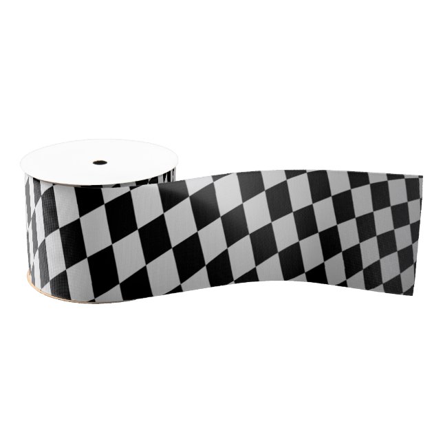 Unique Small Fun Black White Checkered Pattern Grosgrain Ribbon (Spool)