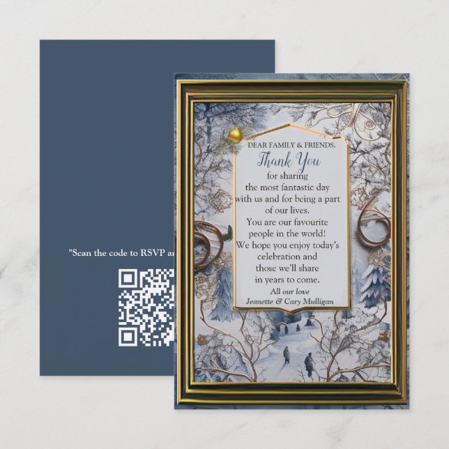 Unique snowflake Festive Thank you RSVP Card (Front/Back)