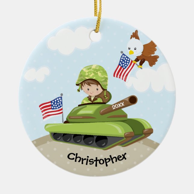 Unique Soldier Boy Christmas Ornament (Front)