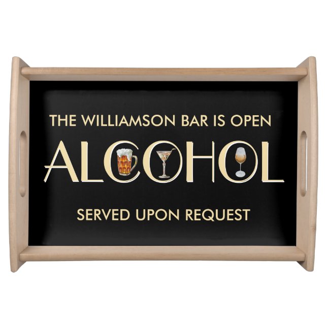 Unique Sophisticated Beer Wine Martini Name Serving Tray (Front)