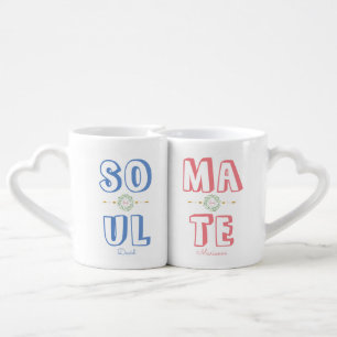 Unique SOULMATE Typography Custom Monogram Coffee Mug Set