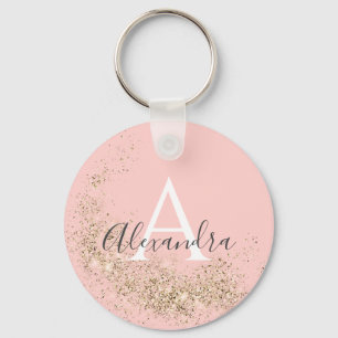 Unique Sparkling Gold Glitter Pastel Pink Girly Keychain