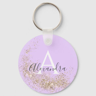 Unique Sparkling Gold Glitter Pastel Purple Girly Keychain
