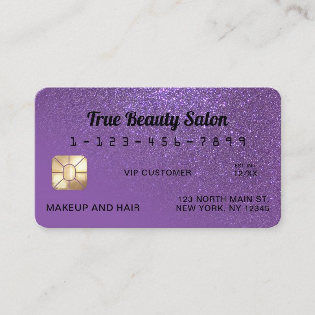 Unique Sparkly Chic Violet Glitter Credit Card (Front)