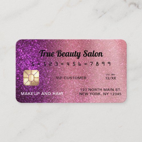 Unique Sparkly Chic Violet Glitter Credit Card