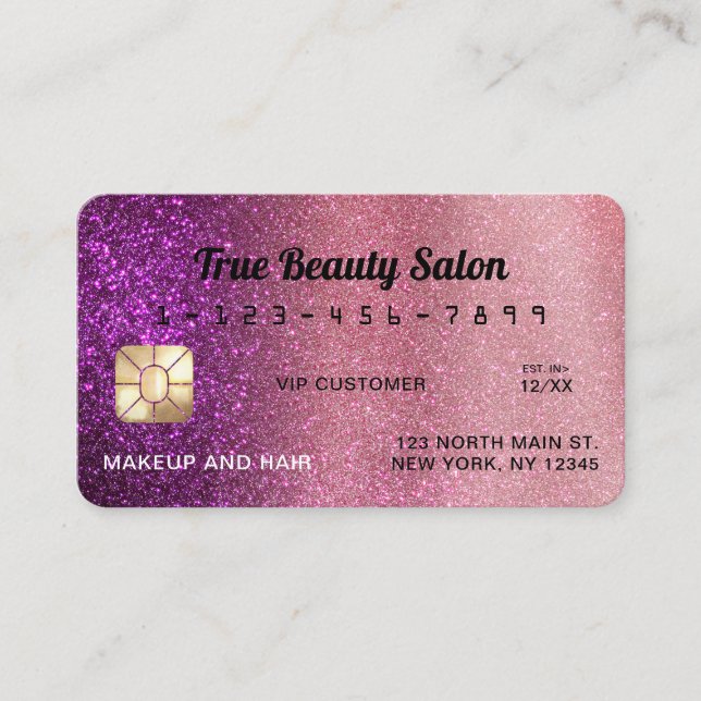 Unique Sparkly Chic Violet Glitter Credit Card (Front)