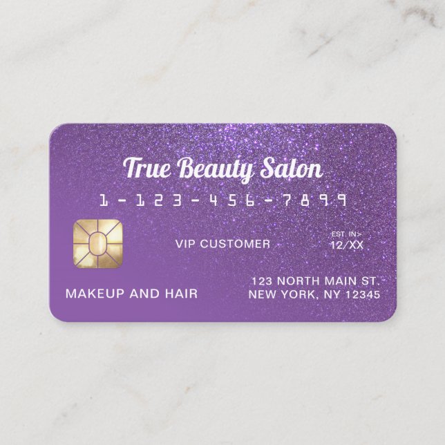Unique Sparkly Chic Violet Glitter Credit Card (Front)