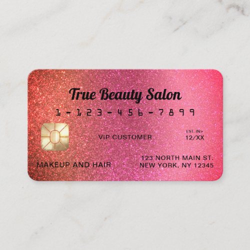Unique Sparkly Copper Pink Glitter Credit Card