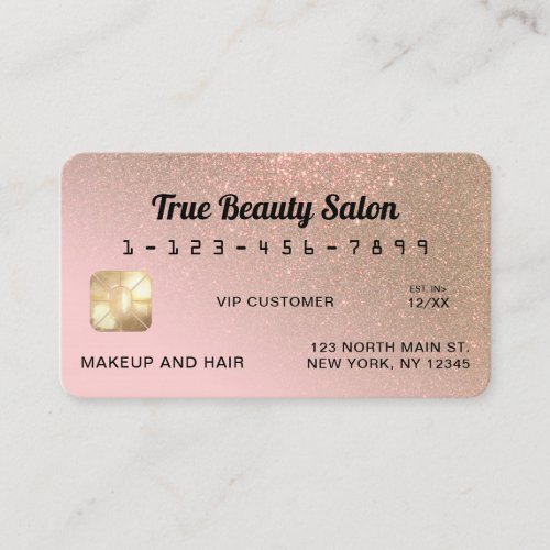 Unique Sparkly Gold Pink Glitter Credit Card