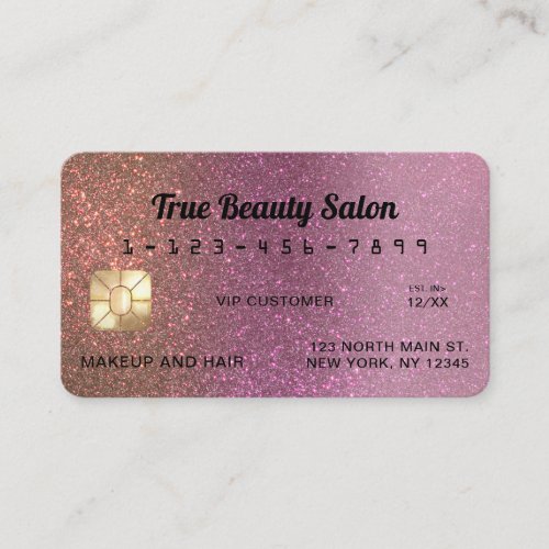 Unique Sparkly Gold Pink Glitter Credit Card