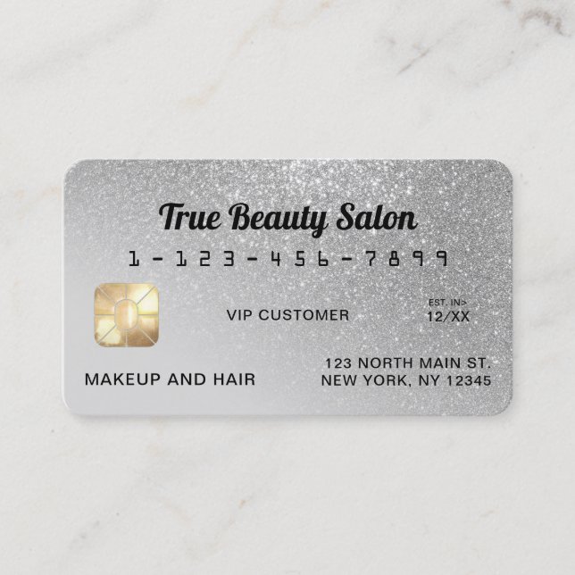 Unique Sparkly Gray Silver Glitter Credit Card (Front)