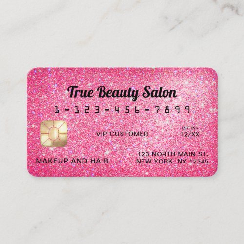 Unique Sparkly Neon Pink Glitter Credit Card