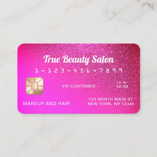 Unique Sparkly Neon Punk Pink Glitter Credit Card
