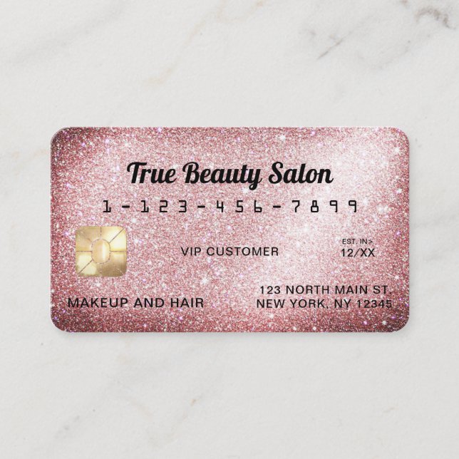 Unique Sparkly Rose Gold Glitter Credit Card (Front)