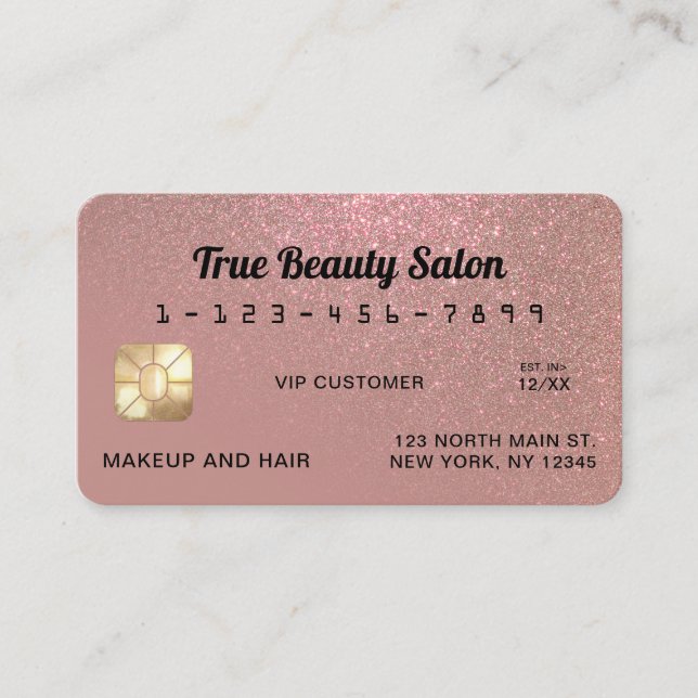 Unique Sparkly Rose Gold Glitter Credit Card (Front)