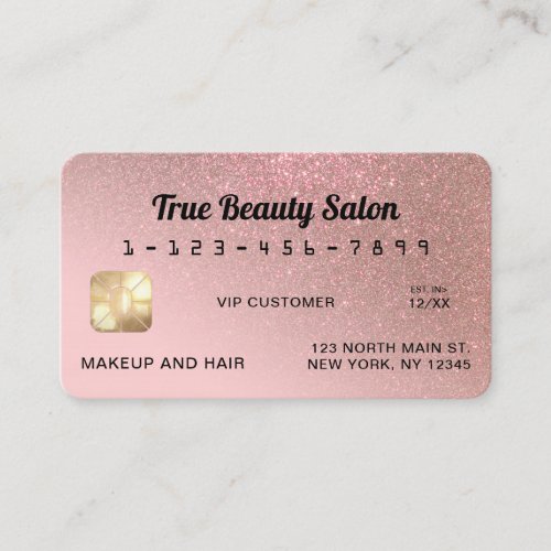 Unique Sparkly Rose Gold Glitter Credit Card