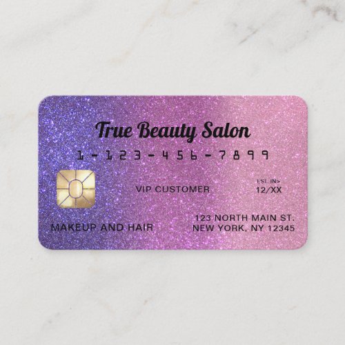 Unique Sparkly Violet Pink Glitter Credit Card