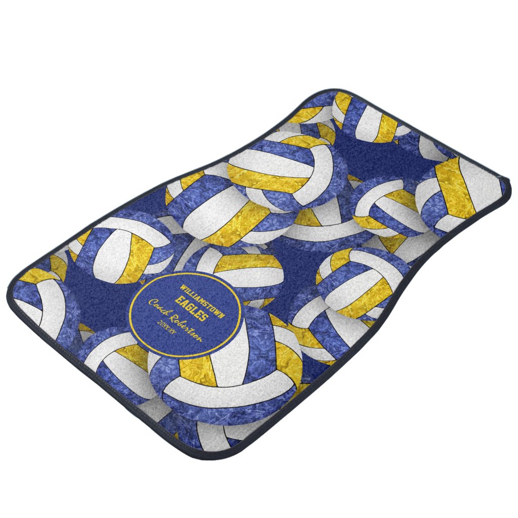 blue gold volleyballs pattern car floor mats