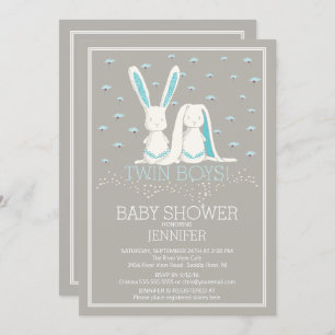 Unique Spring TWIN Boys Bunny Baby Shower Invitation