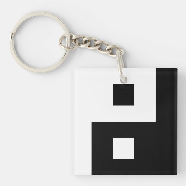Unique Square Yin and Yang Balance Pixel Art Keychain (Front)